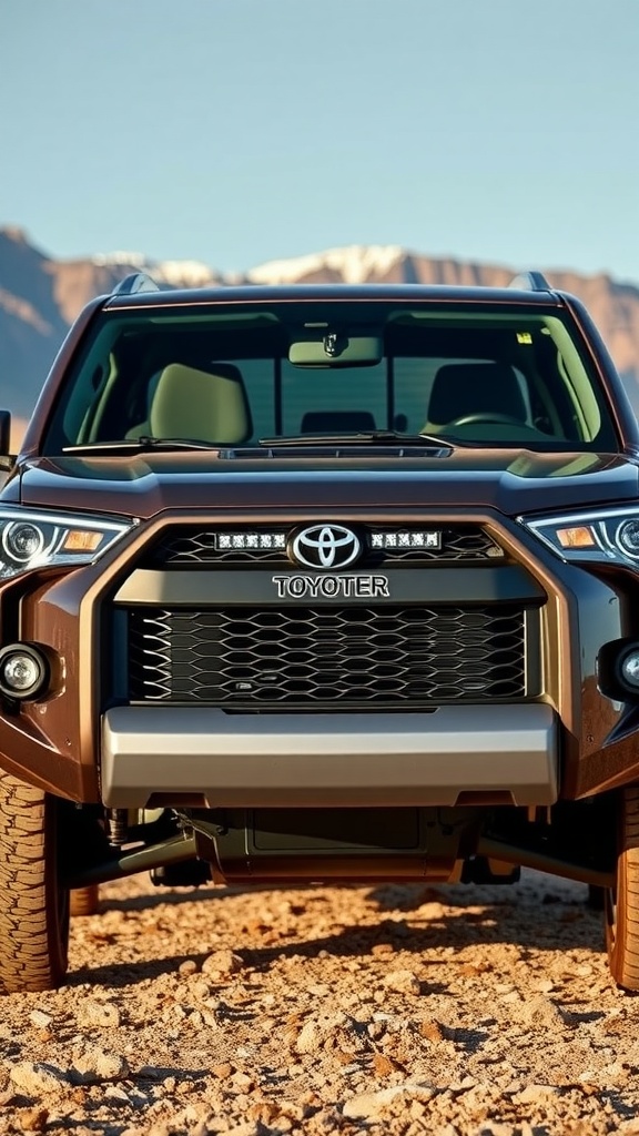 Custom Grill Options for the 5th Gen Toyota 4Runner Custom grill on a 5th gen Toyota 4Runner with rugged terrain in the background.